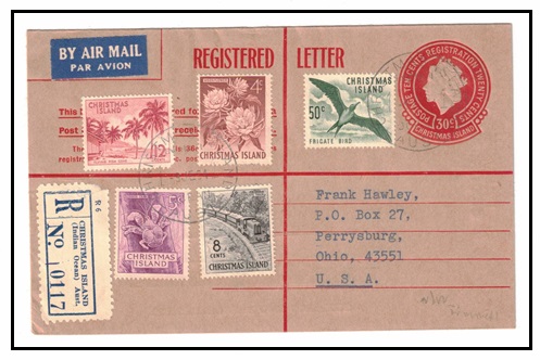 CHRISTMAS ISLANDS - 1959 30c red RPSE uprated to USA.  H&G 1.