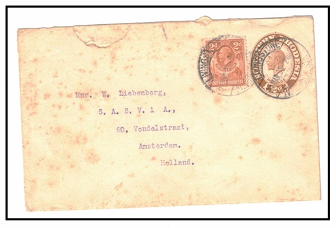 NORTHERN RHODESIA - 1924 2d light brown PSE (tone spots) uprated and used at LIVINGSTONE.  HG 1.