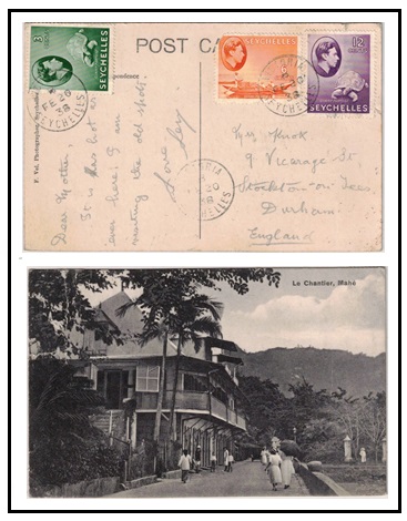 SEYCHELLES - 1938 21c rate postcard use to UK used at VICTORIA.