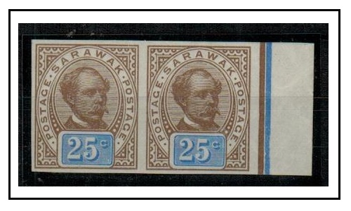 SARAWAK - 1899-1908 25c IMPERFORATE PLATE PROOF (SG type 4) pair printed in brown and blue. 