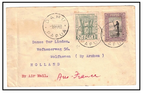 PAPUA - 1938 cover to Holland with 9d and 1/- pictorial tied DARU/PAPUA.