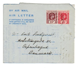 MAURITIUS - 1950 FORMULA air letter to Denmark