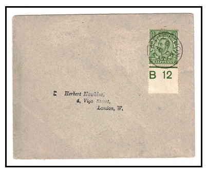 ASCENSION - 1913 cover to UK bearing GB 1/2d (B12)  control example used at ASCENSION. SG Z38a.