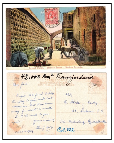 TRANSJORDAN - 1930 10m rate postcard use to Czechoslovakia used at AMMAN.