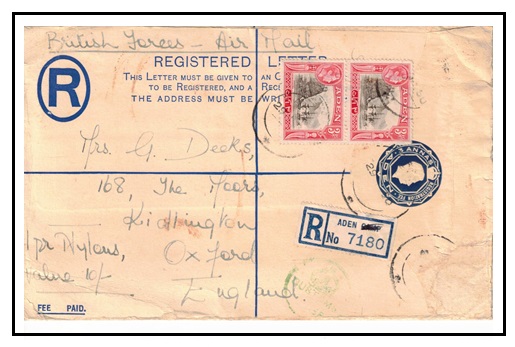 ADEN - 1937 3a dark blue RPSE (size H) uprated to UK. H&G 1a.