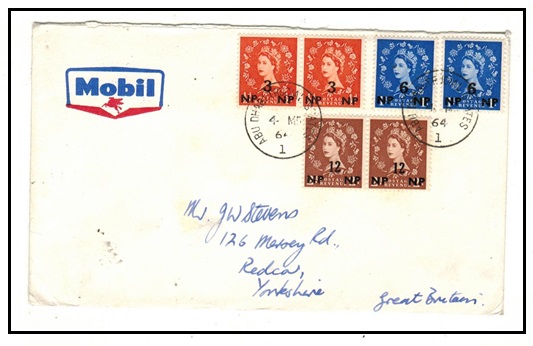 ABU DHABI - 1964 tri colour surcharge cover to UK used at ABU DHABI TRUCIAL STATES 1.