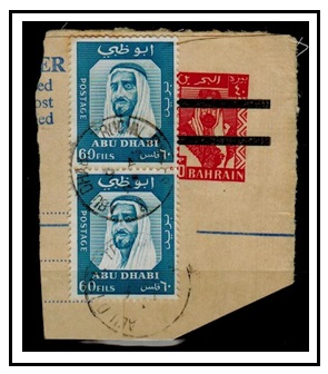 ABU DHABI - 1961 40np piece from Bahrain RPSE uprated with 60f pair used at ABU DHABI. 