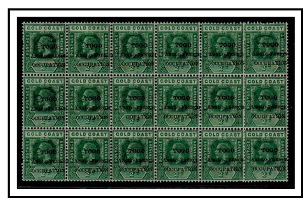 TOGO - 1915 1/2d green mint block of 18 with CUPATION error.  H&G 34e.