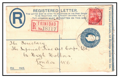 TRINIDAD AND TOBAGO - 1902 2d blue RPSE (size G) uprated to UK.  H&G 8a.