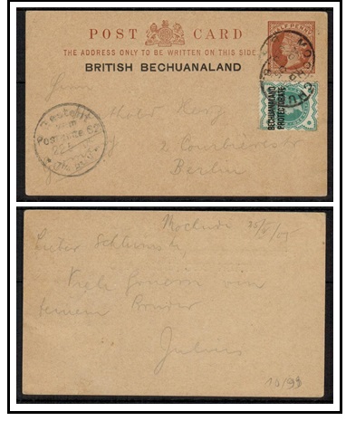 BECHUANALAND - 1888 1/2d brown PSC uprated to Germany used at MOCHUDI/B.B.  H&G 2.