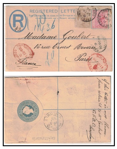 SIERRA LEONE - 1894 2d blue RPSE (size F) uprated to France.  H&G 1.