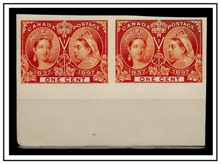 CANADA - 1897 1c orange-yellow (SG type 30) IMPERFORATE PLATE PROOF pair. 