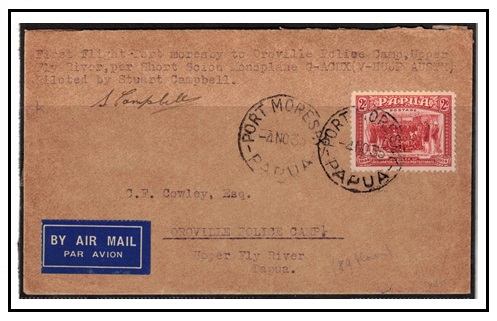 PAPUA - 1935 first flight pilot signed cover to Fly River.