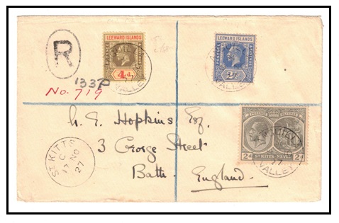 ANGUILLA - 1928 8 1/2d rate registered cover to UK used at ANGUILLA VALLEY.