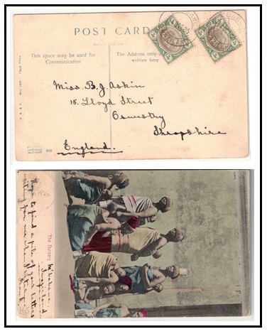 SWAZILAND - 1905 1d rate postcard use to UK with Transvaal (1/2d x2) used at MBABANE.