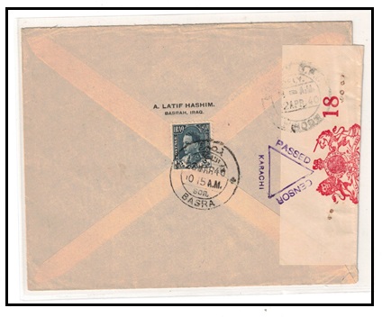 INDIA - 1940 inward cover from Iraq with 