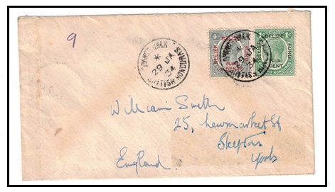 BRITISH HONDURAS - 1934 1c + 4c RELIEF adhesives on cover to UK used at ORANGE WALK.