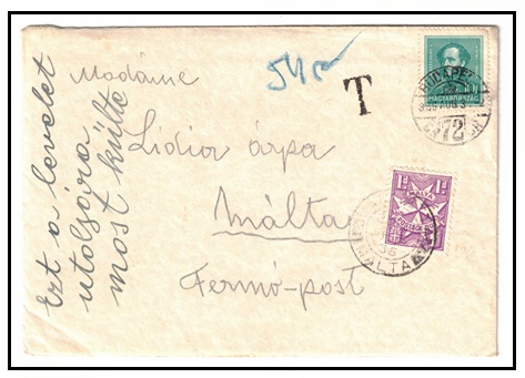 MALTA - 1936 inward underpaid cover from Hungary with 1d 