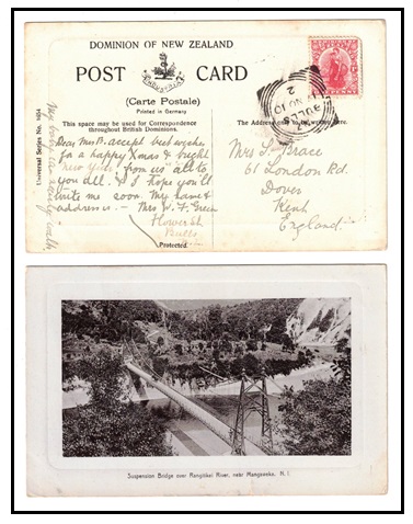 NEW ZEALAND - 1910 1d rate postcard to UK used at BULLS.