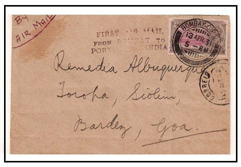 INDIA - 1931 first flight cover from Bombay to Goa.