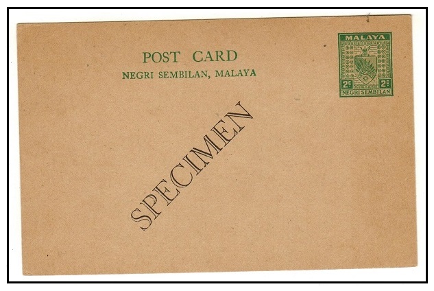 MALAYA - 1936 2c green PSC of Negri Sembilan used and with SPECIMEN applied diagonally.  H&G 3.