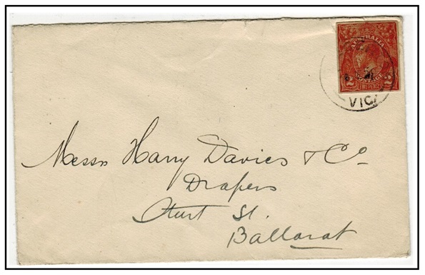 AUSTRALIA - 1928 2d stationery IMPERFORATE cut out used on local cover at MT. EGERTON.