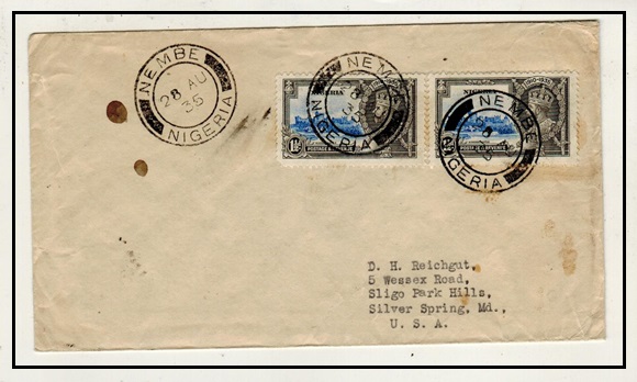 NIGERIA - 1935 3d rate cover to USA with 3d 