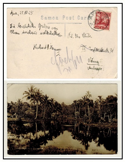 SAMOA - 1925 1d rate postcard use to Austria used at APIA.