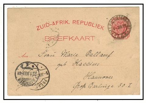 TRANSVAAL - 1894 1d rose carmine PSC to Germany used at PIET POTGIETERSRUST.  H&G 2a.