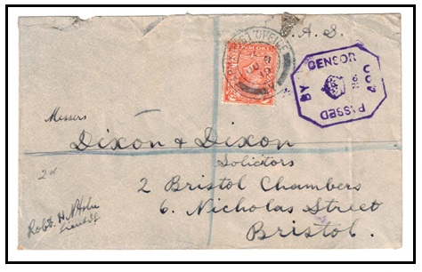 BRITISH LEVANT - 1919 2d rate censored cover to UK cancelled ARMY POST OFFICE/Y.