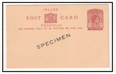 TRINIDAD AND TOBAGO - 1937 2c orange brown PSC unused with SPECIMEN applied diagonally.  H&G 5.