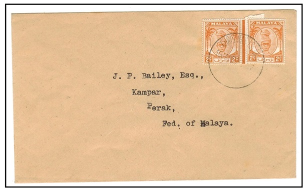 CHRISTMAS ISLAND - 1955 2c orange Perak pair tied to cover to Kampar by CHRISTMAS ISLAND Ccds.