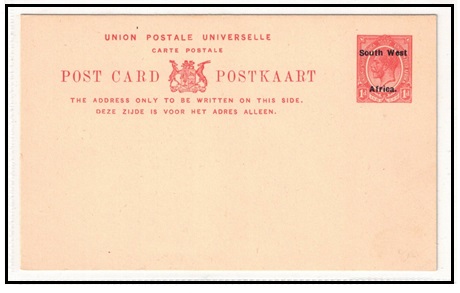 SOUTH WEST AFRICA - 1923 1d red PSC unused.  H&G 4.