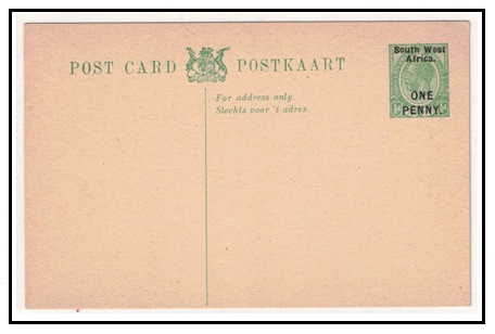 SOUTH WEST AFRICA - 1923 1d on 1/2d green PSC unused.  H&G 5.