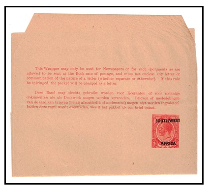 SOUTH WEST AFRICA - 1923 1d red postal stationery wrapper unused.  H&G 3.