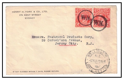 NEW ZEALAND - 1931 4d rate Australian cover to USA with 