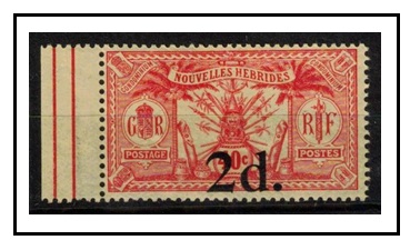 NEW HEBRIDES - 1920 2d on 4d (French) NO WATERMARK adhesive unmounted mint.  SG 35.