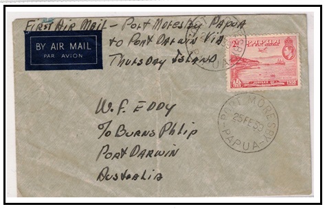 PAPUA - 1939 first flight cover to Australia by W.F.Eddy via Thursday Island.