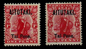 AITUTAKI - 1911 two mint copies with varieties.  SG 10.