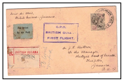 BRITISH GUIANA - 1930 first flight cover to Jamaica.