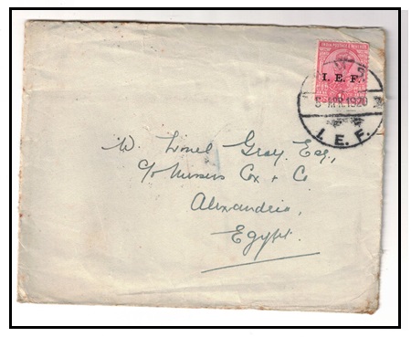 INDIA - 1920 1a (I.E.F.) rate cover to Egypt cancelled R.M.S./I.E.F.