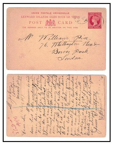 ANTIGUA - 1891 1d carmine PSC of Leeward Islands to UK used at ANTIGUA.  H&G 1.