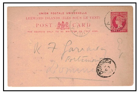 ANTIGUA - 1891 1d carmine PSC of Leeward Islands to Dominica used at ANTIGUA.  H&G 1.