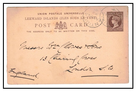 ANTIGUA - 1891 1 1/2d brown PSC of Leeward Islands to UK used at ANTIGUA.  H&G 2.