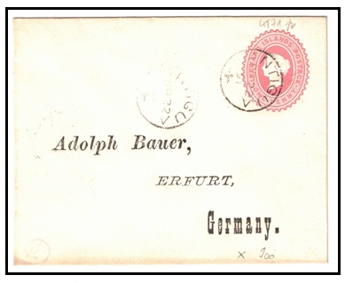 ANTIGUA - 1891 1d rose PSE of Leeward Islands to Germany used at ANTIGUA.  H&G 1.