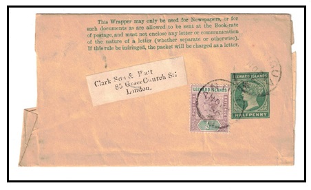 ANTIGUA - 1891 1/2d green postal stationery wrapper of Leeward Islands uprated to UK used at ANTIGUA