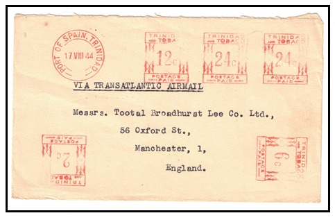 TRINIDAD AND TOBAGO - 1944 multi meter franked cover to UK with 