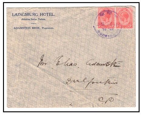 SOUTH AFRICA - 1917 1d (x2) rate cover to Cape Town used at LAINGSBURG.