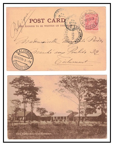 RHODESIA - 1905 1d rate postcard to Belgium used at KALUNGUISI.