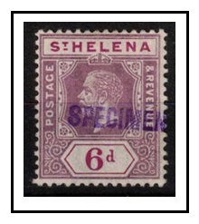 ST.HELENA - 1912 6d dull and deep purple fine mint struck SPECIMEN locally in violet.  SG 84.